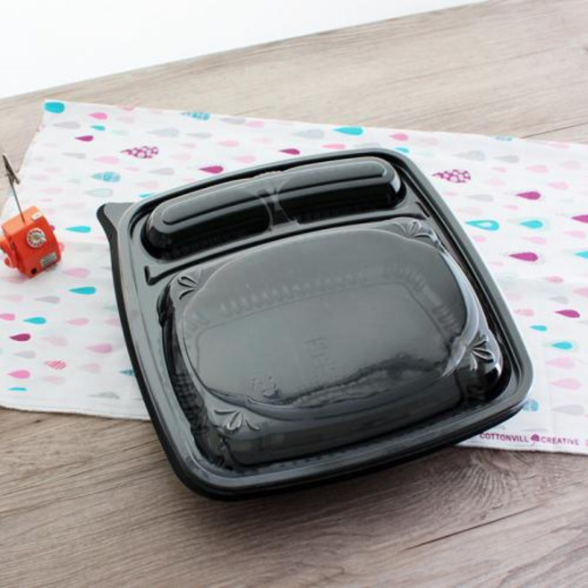 A-35 흑3칸도시락 일회용 도시락 덮밥 돈까스 배달 포장용기 [용기+뚜껑 140세트], 140개, 1개