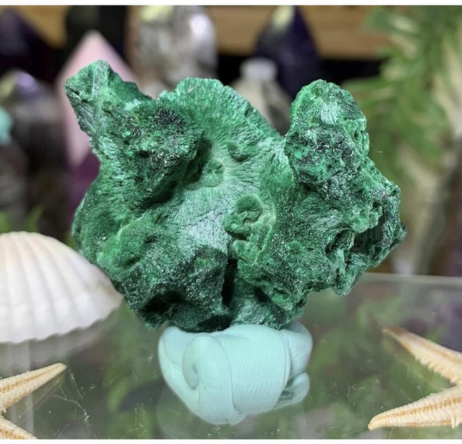 針狀孔雀石原礦 礦物收藏擺件 附展示盒, 1個