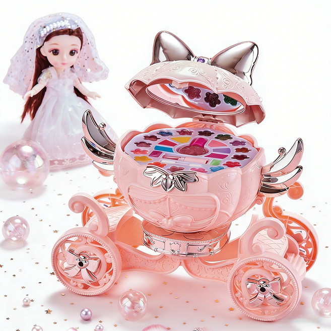 SUUNI 소꿉장난감 메이크업 립스틱 세트 컬러박스 장난감 여자아이 선물, 1세트, 핑크색