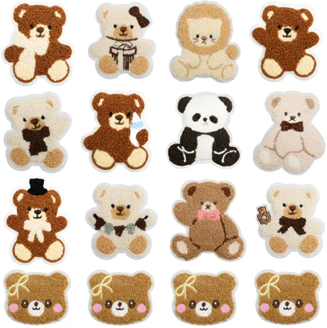 일상채움 간편 DIY 열접착 곰돌이 자수 와펜 패치, 16개, 혼합색상