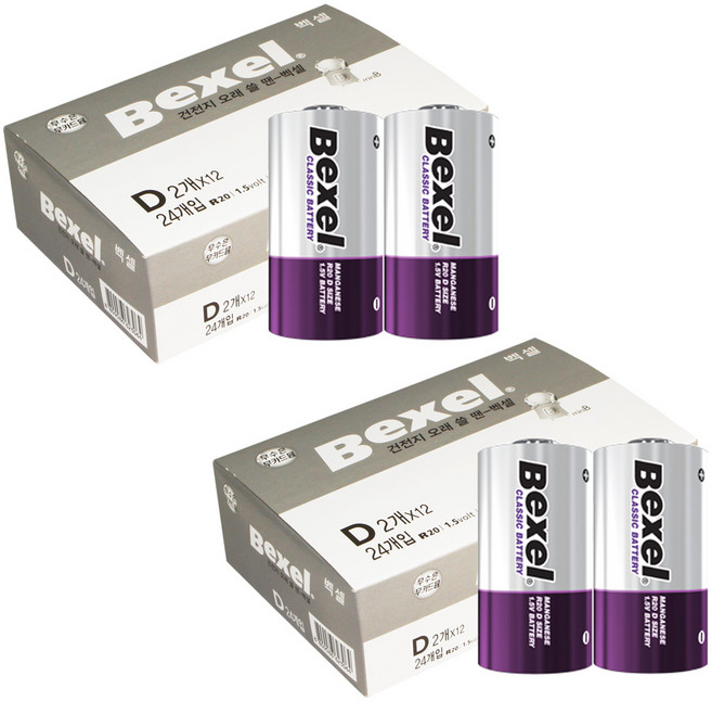 벡셀 망간 D형건전지 (R20), 2개, 24개입