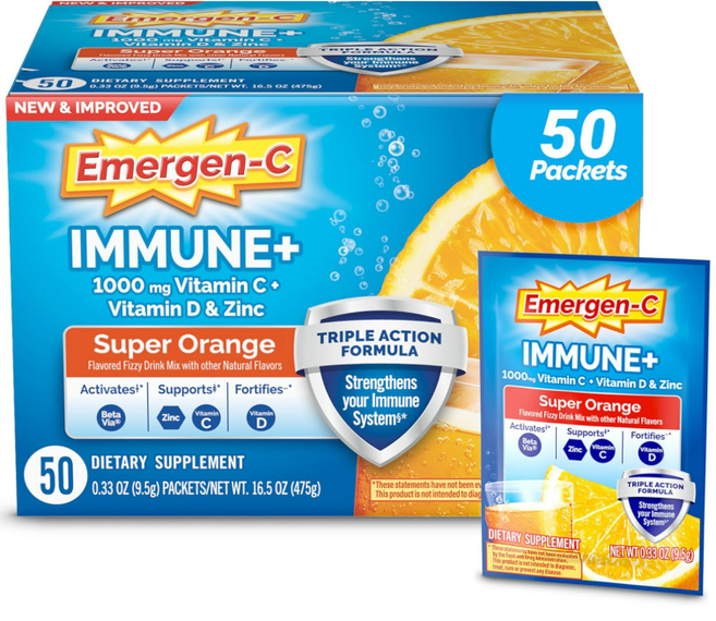 Emergen-C 이머전씨 이뮨 비타민C 1000mg 오렌지맛 50포, 분말, 성인남녀공용, 1개