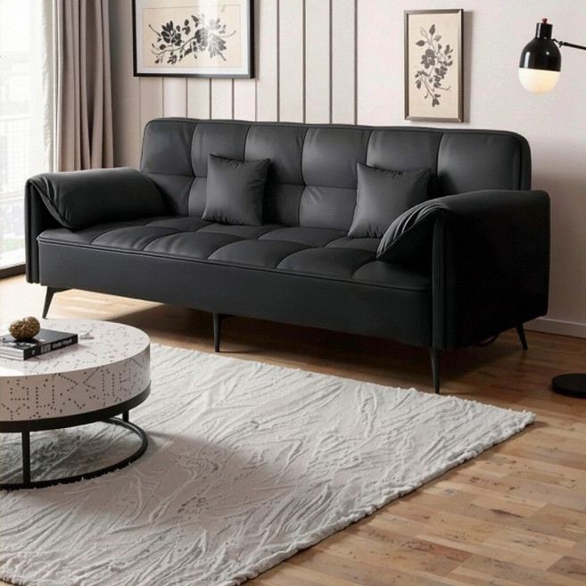 BYOU 접이식 소파베드 1/2/3인용 팔걸이 쇼파 쿠션 세트, 블랙 170cm