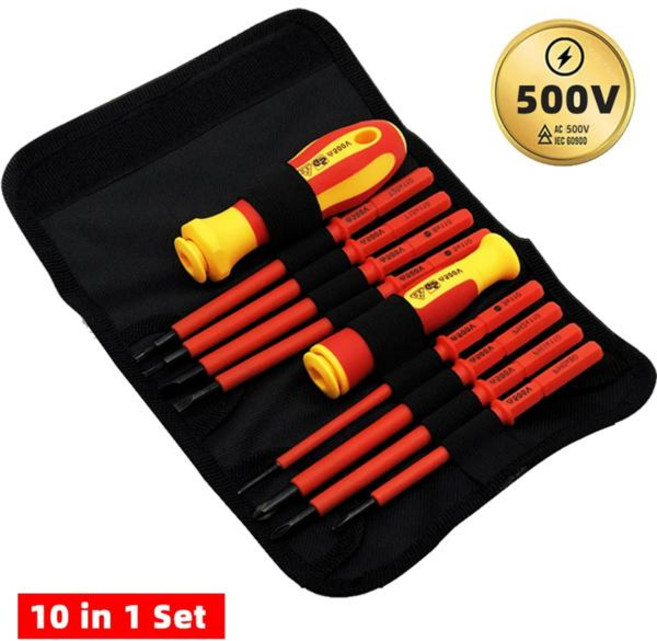 10Pcs 교환 가능한 블레이드 VDE 절연 스크루 드라이버 세트 케이스 500V 가정 및 전문 사용 전기 도구, [01] 옵션1