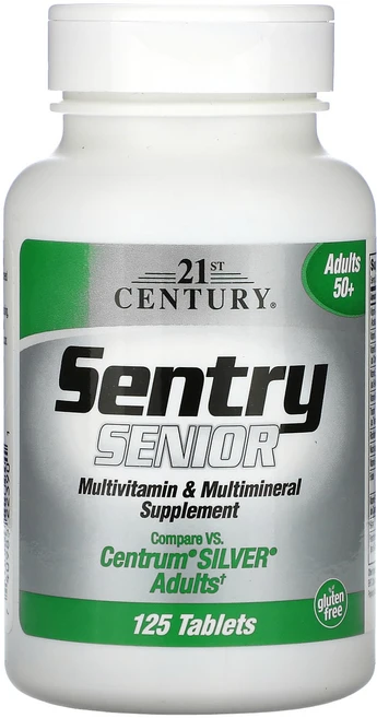 21세기센츄리 센츄리시니어 종합 비타민 및 종합 미네랄 보조제 성인 50세 이상 125정, 1개 - 쿠팡