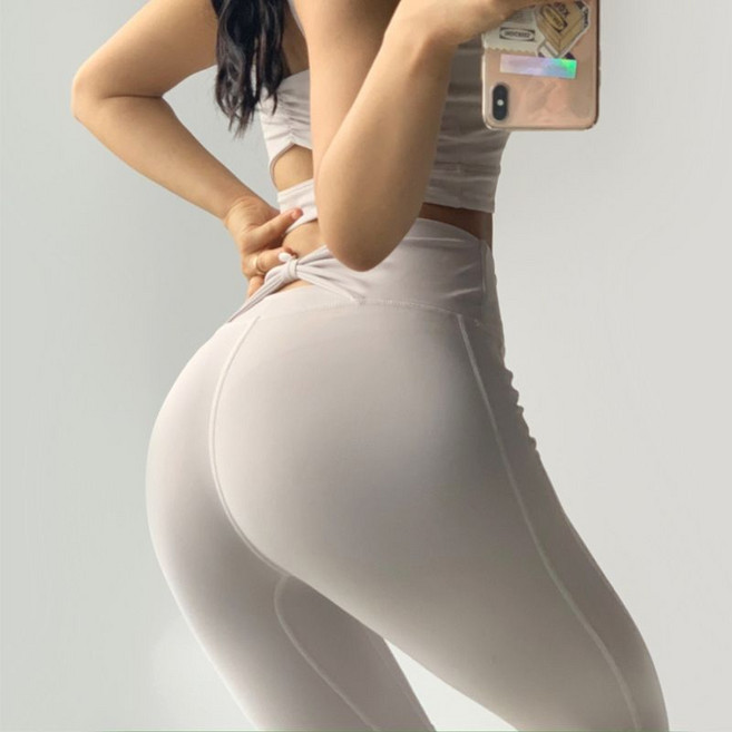 高腰女子運動瑜伽褲 修身收腹 提臀裸感健身褲, 1個, 典雅灰L