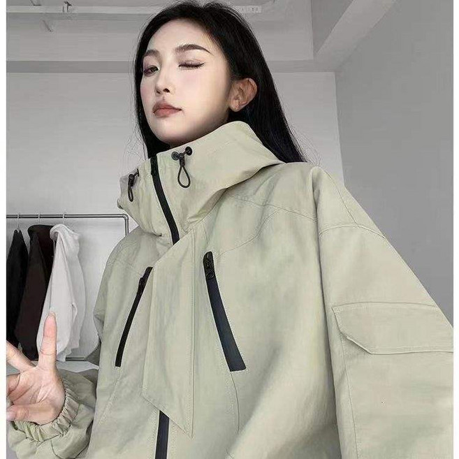日系男女款寬鬆連帽防水戶外登山衝鋒衣戶外夾克防風防水外套ins