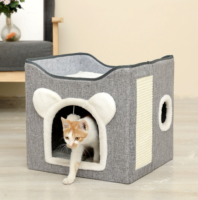 루미베로 접이식 스크래쳐 고양이 하우스, 1개, 그레이