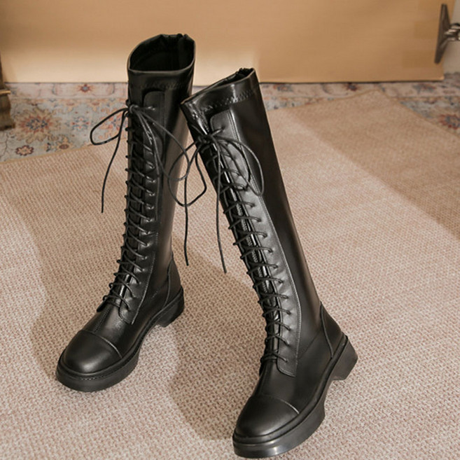 FANSYLI 가을 겨울 여성 키높이 워커부츠 스트랩 스판 롱부츠 멋쟁이 라이더부츠 W2409S22