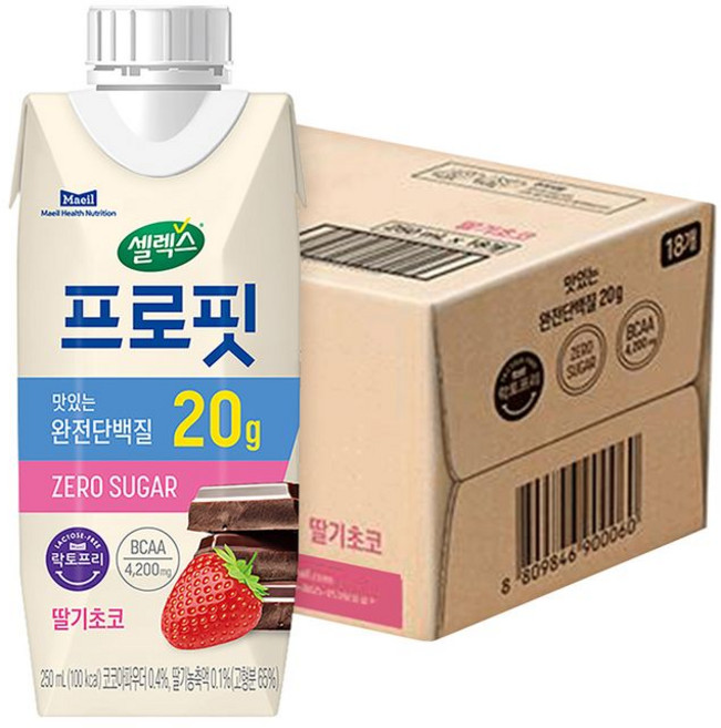 셀렉스 프로핏 완전단백질 딸기초코 드링크, 18개, 250ml