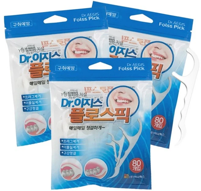 Dr. Aegis 닥터이지스 플로스픽 치실 +시린메드F 치약 세트 프라그제거/구강청결/구취예방, 1세트, 3개입 - 쿠팡