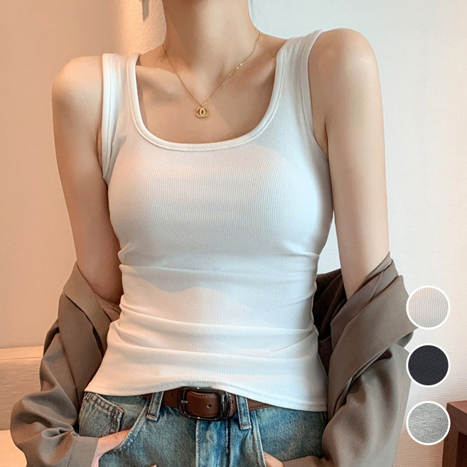 1+1+1 여름 여성 스퀘어넥 나시 골지 이너 민소매나시