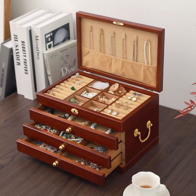 마음결 고급 원목 월넛 보석함 악세사리 정리함 서랍형 손잡이 보관함