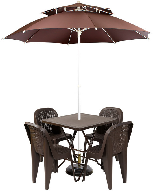 (창신) 국산 특허 원터치 파라솔세트 테이블 라탄등받이 의자 편의점 야외, 브라운, 사각테이블 세트