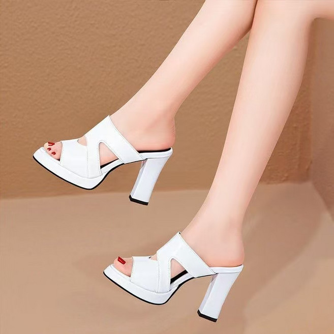 AREVI여성 여름 통굽 샌들 가보시 오픈토 슬리퍼 힐 9cm