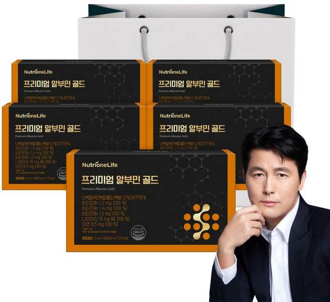 [무료배송/오늘출발] 뉴트리원 프리미엄 알부민 골드 쇼핑백 세트구성 HACCP인증 흡수 빠른 액상형 난백알부민 마시는 알부민 액상, 5개, 14회분