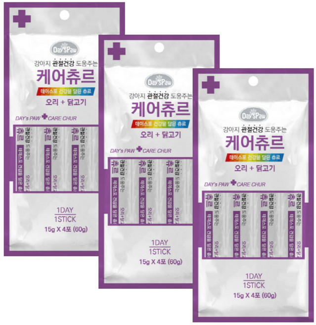 데이스포 케어스틱 오리닭고기 관절 15g 4p x 3개, 오리 + 닭고기 혼합맛, 60g