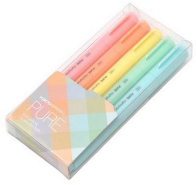 밍문구 카코 KACO 퓨어 하이라이터 마카롱 형광펜 5종 세트, 마카롱 ver1