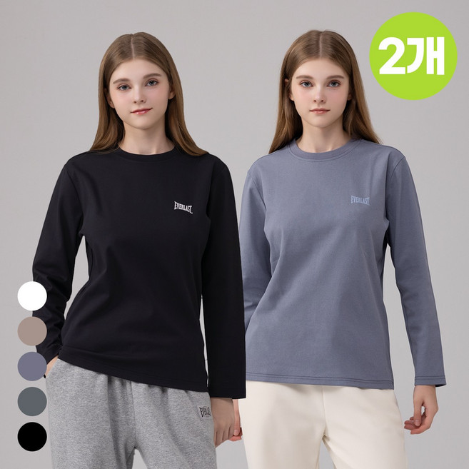 에버라스트 1+1 여성 레귤러핏 긴팔 티셔츠 기본티