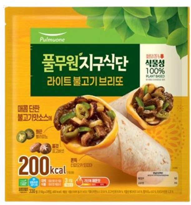 라이트 불고기브리또 (3입) 풀무원지구식단, 옵션 x 1개, 1개, 330g