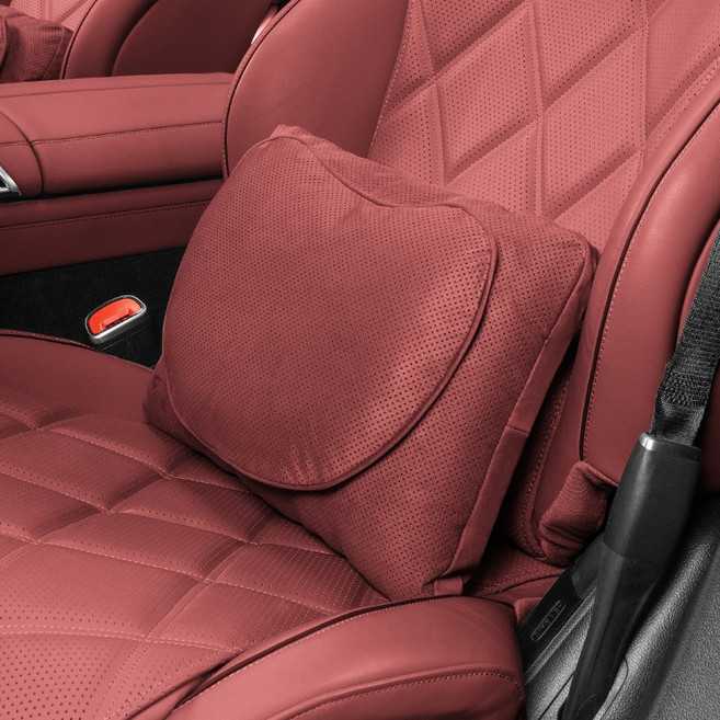 차량용 목쿠션 허리쿠션 프리미엄 스웨이드 누벅 듀얼 레이어 고탄성 메모리폼 숨쉬는 타공 원단 목 보호 쿠션 사계절 공용 통기성 타공 자동차 시트 등받이 쿠션, 1개, [볼케이노 레드] 허리쿠션