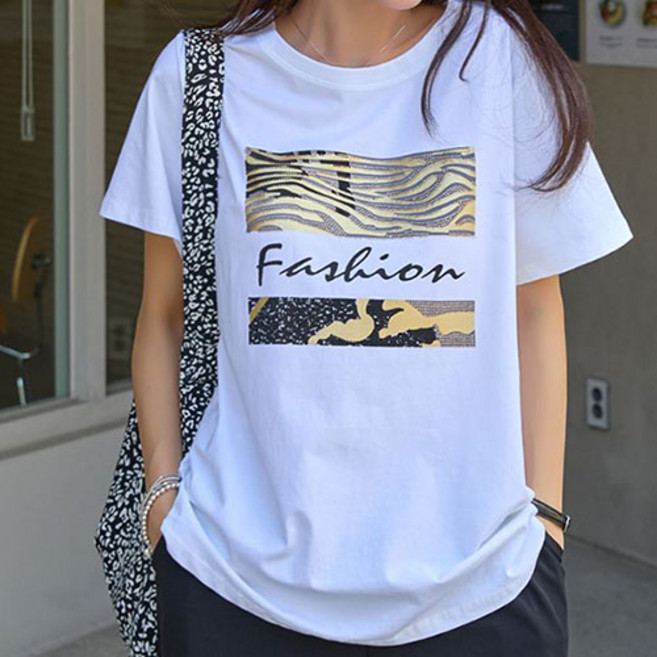 [나크21] 큐빅 포인트 골드 프린팅 티셔츠 NK52-TE-44