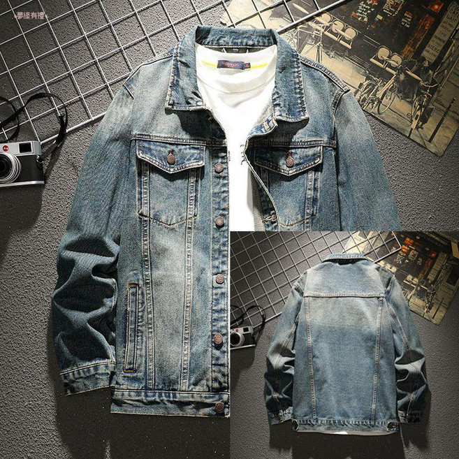 美式復古牛仔外套 男士潮流休閒夾克