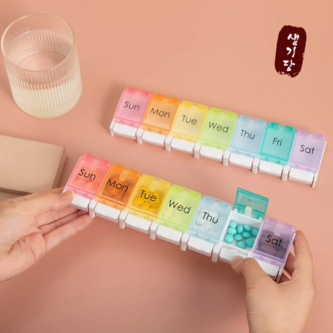 생기당 원터치 7일 알약케이스 일주일 알약통 1+1특가, 1세트, 1세트 - 쿠팡