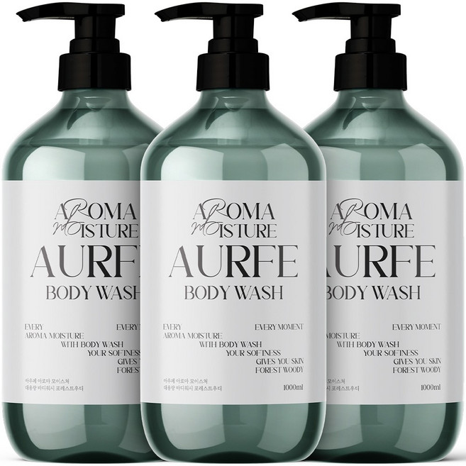 아우페 아로마 모이스처 대용량 퍼퓸 바디워시 포레스트우디향, 1L, 3개