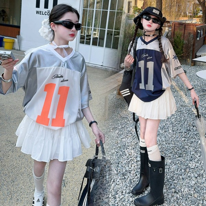 슈슈아리 일레븐 메탈 티셔츠 초등학생 남아 여아 공용티셔츠 여름반팔티 댄스룩 데일리룩