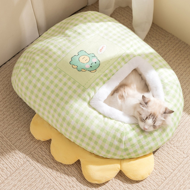 벤스투 포근한 고양이 침낭 이불 숨숨집, 1개, 그린