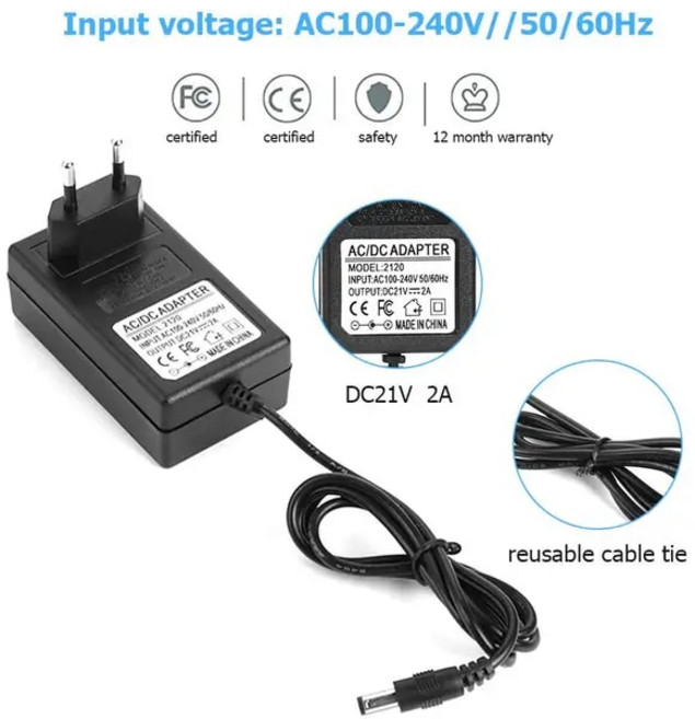 21V 2A 18650 리튬 배터리 충전기 DC5.5mm 미국 EU 플러그 전원 어댑터 18490 14650 14514430 이온 팩, 01 EU 21V 2A × 1개