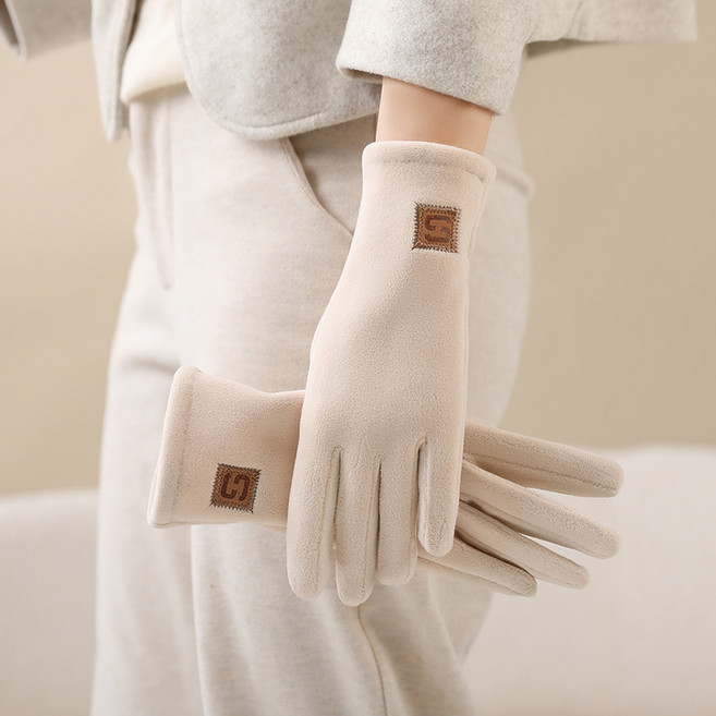 스마트폰 터치 보온 플리스 장갑 여성 데일리 겨울 방한장갑, 아이보리, 1개