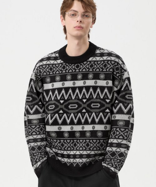 매장정품 트릴리온 TRILLION 페어 아일 자카드 크루넥 니트_블랙 TRFKN35BK 139864