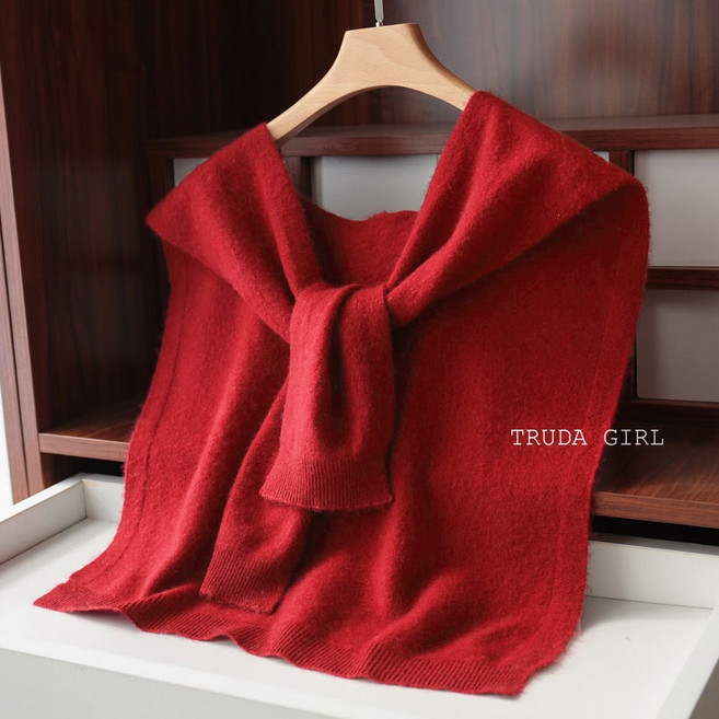 《杜達女孩》柔軟羊毛針織假兩件造型純色百搭親膚披肩