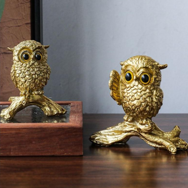 미츠키 황금 골드 재물 돈 삼족 부엉이 인테리어 소품, 재물운 부엉이