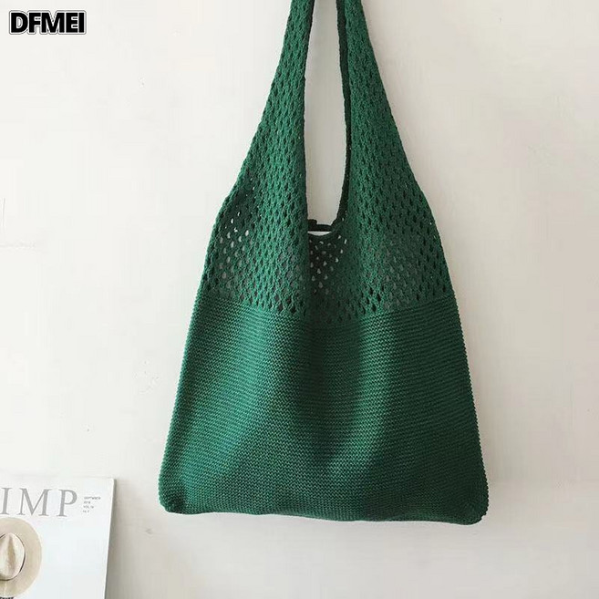 DFMEI 秋冬包包百搭編織斜挎針織純色手提包通勤大容量水桶包, 木綠色