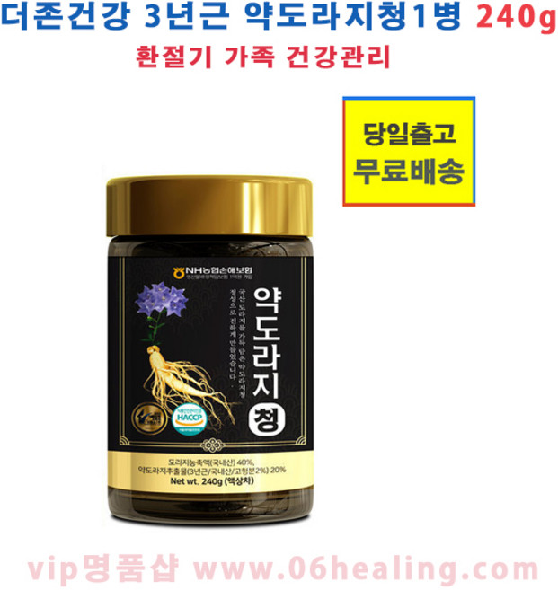 3년근 약도라지청 240g/온가족 환절기 건강관리/부모님 효도선물/소비기한 2027년5월/오전주문시, 1개, 240g