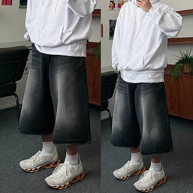 르위 오버핏 워싱 버뮤다팬츠 벌룬 와이드 여름 반바지 빅사이즈