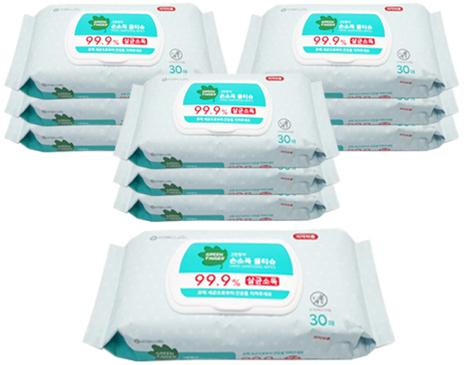 그린핑거 손소독 물티슈 캡형, 30개입, 10개