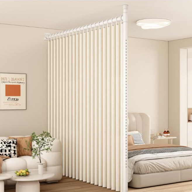 가림막 파티션 원룸공간분리 이동식 무타공 공간분리 칸막이 사무실 주방 침실 행거 가림막 가로대 1.1-1.6m(M)1.6-2.1(L) 세로대 2.1-3.1m 단면용, 상아색-M