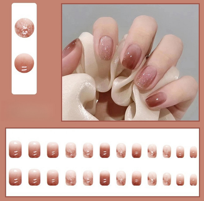 FAINAL SENSE 착용형 인조네일 고급스러운 착용형 인조네일 네일팁 가죽 네일, 1개, 아이스 투명 레드브라운