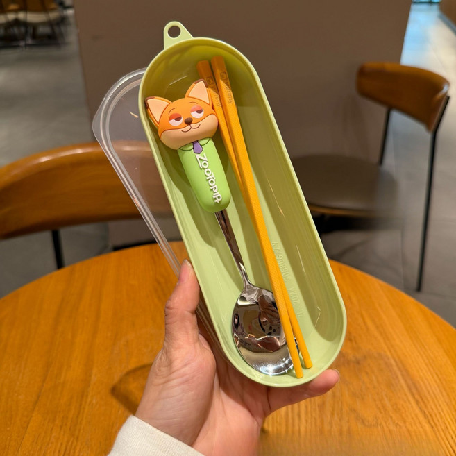 주토피아2 스테인리스 수저 포크 젓가락 세트 가정용 합금 젓가락 국자, 닉(녹색 원형 상자), 1박스, [숟가락+합금 젓가락]