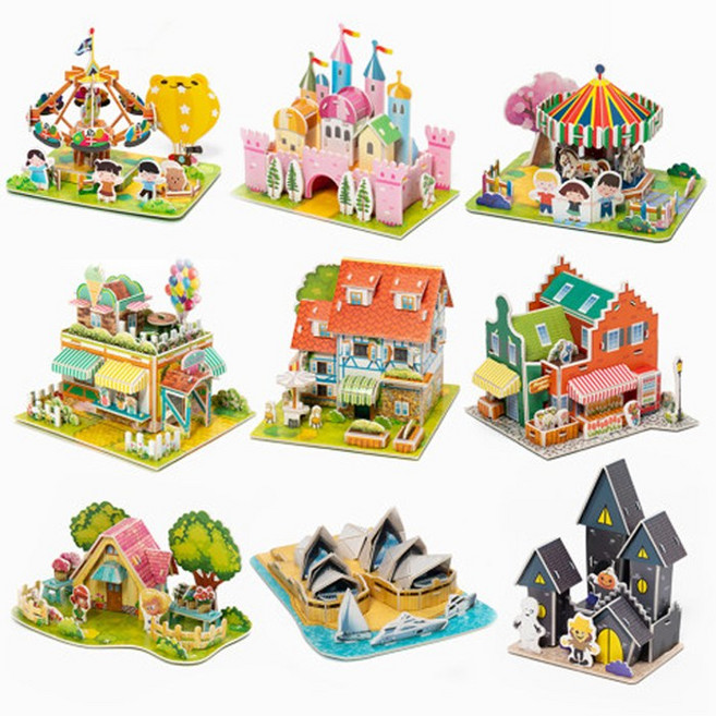 [오피스스쿨] 민화샵 3D 입체퍼즐 종이모형 만들기 24종 모음 DIY 비행기/배/랜드마크/건물/가게/풍경, 민화 3D입체퍼즐 놀이공원