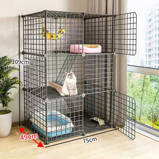 Fowod 고양이 철장 반려동물 빌라 대형 케이지, 블랙, 1개