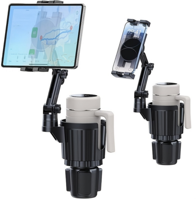 차량용 컵홀더 조절 확장형 스마트폰 태블릿 거치대, 블랙, 1개