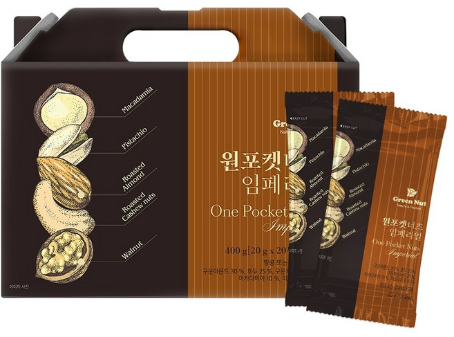 [그린너트] 순수견과 원포켓너츠 임페리얼 20g X 20입 견과류 견과, 20개