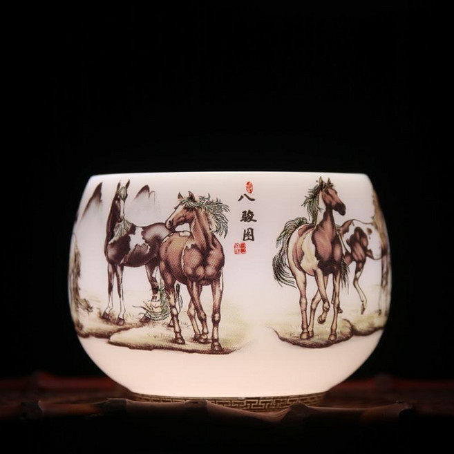 월월중국식품 양지옥 도자기 주인배 (팔준도), 화이트, 1개