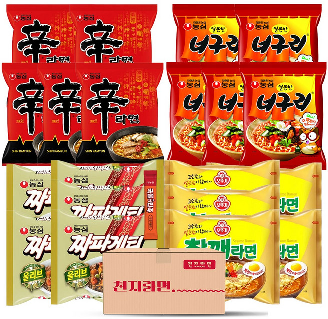 참깨세트 인기봉지라면 4종 20개입 (쨔파게티5 참깨라면5 너구리5 신라면5) 1세트