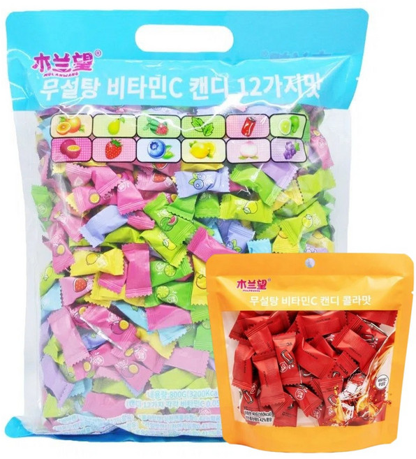 무란왕 무설탕 종합12가지맛 800g + 콜라맛 40g 비타민C 민트캔디, 1세트, 840g